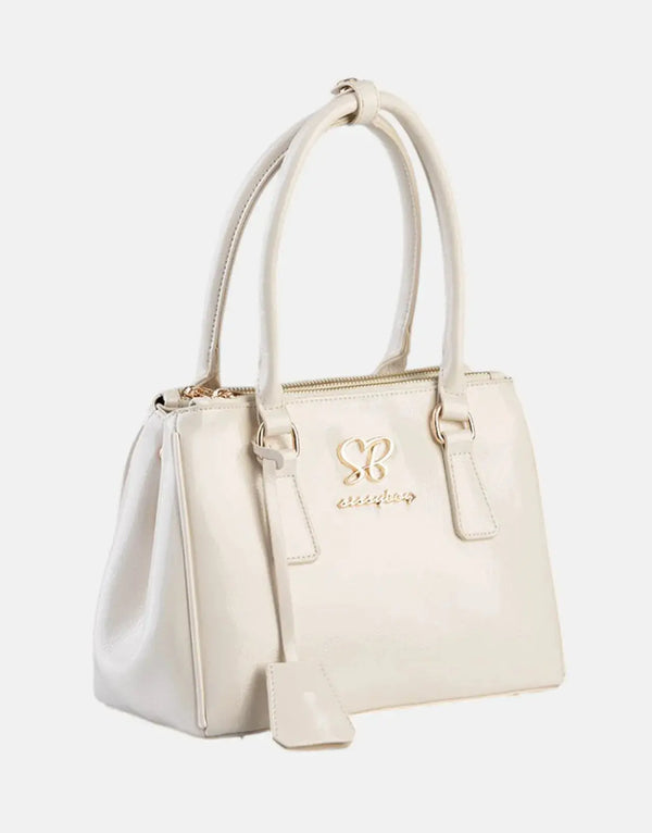 Sissy Boy Chic Gold Detail Brown Patent Small Tote Handbag for Women