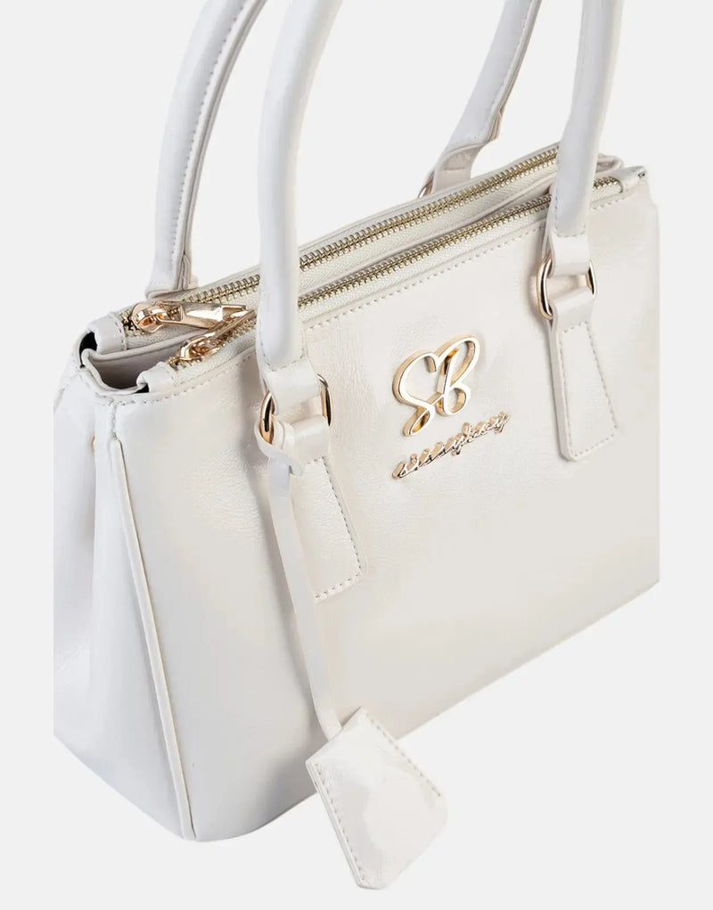 Sissy Boy Chic Gold Detail Brown Patent Small Tote Handbag for Women