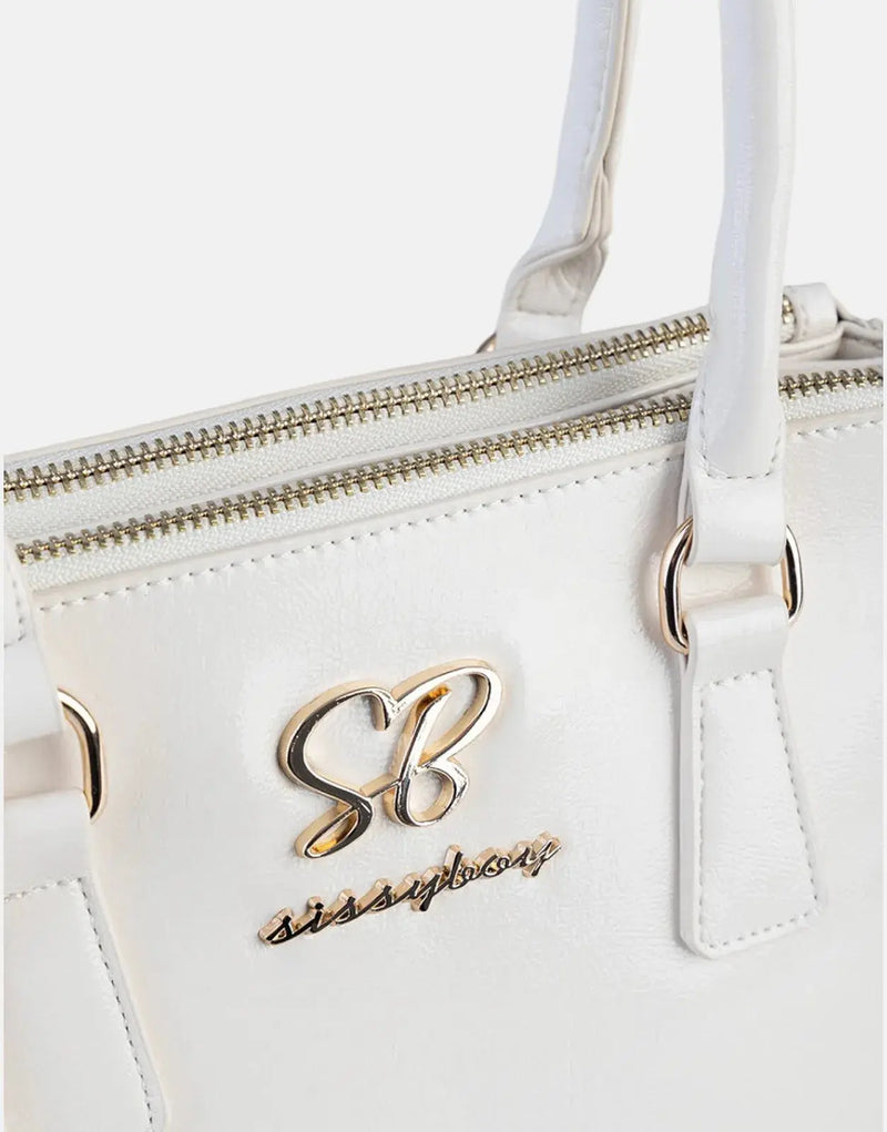 Sissy Boy Chic Gold Detail Brown Patent Small Tote Handbag for Women