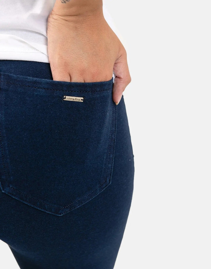 Sissy Boy Women's High Waist Bootleg Knit Denim Jeans Indigo Blue