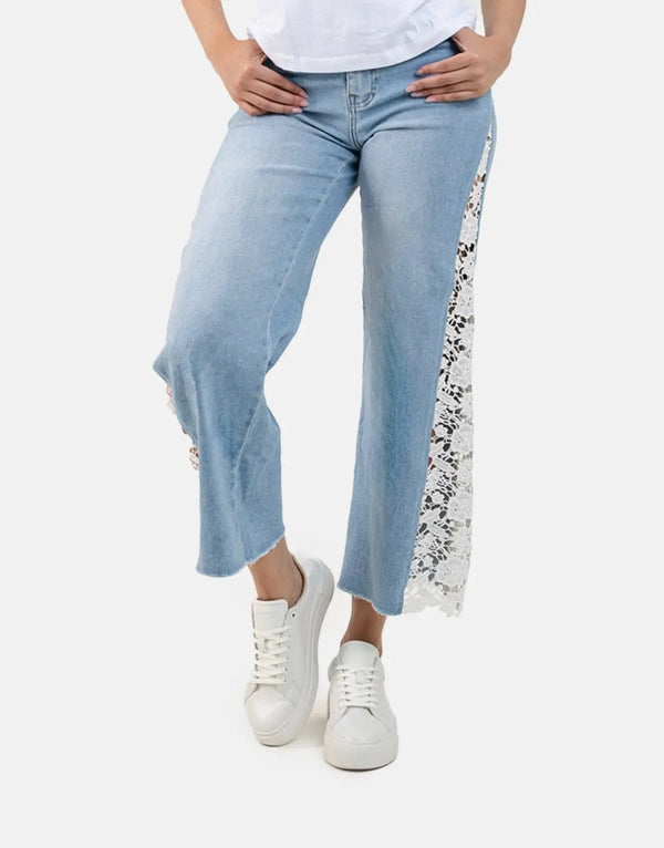 Sissy Boy High Waist Crochet Inset Wide Leg Vintage Jeans
