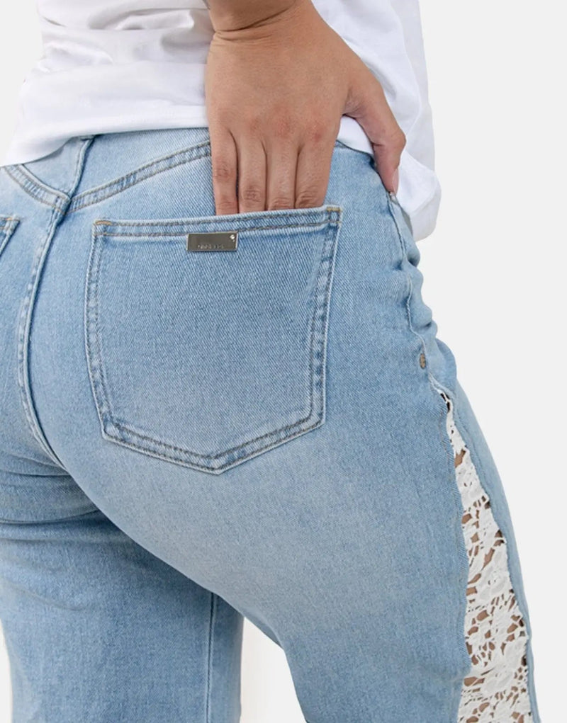 Sissy Boy High Waist Crochet Inset Wide Leg Vintage Jeans
