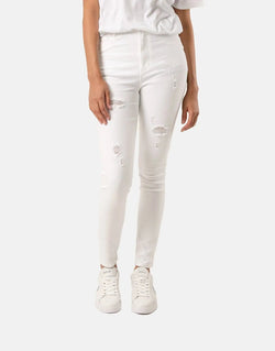 Sissy Boy Women's High-Waist White Curvy Rip Repair Denim Jeans