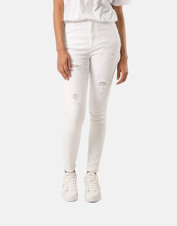 Sissy Boy Women's High-Waist White Curvy Rip Repair Denim Jeans