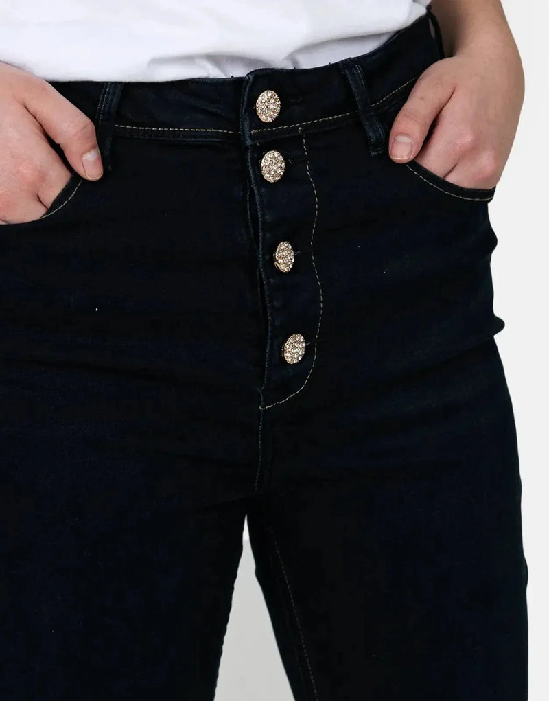 Sissy Boy Women's High Waist Skinny Jeans with Stylish Exposed Buttons