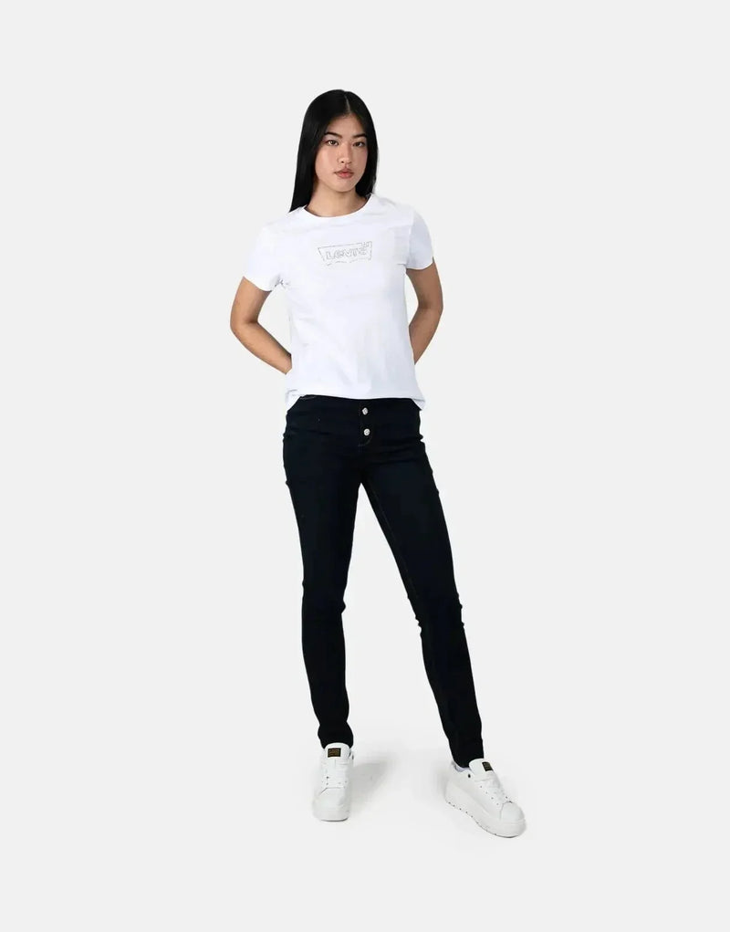 Sissy Boy Women's High Waist Skinny Jeans with Stylish Exposed Buttons