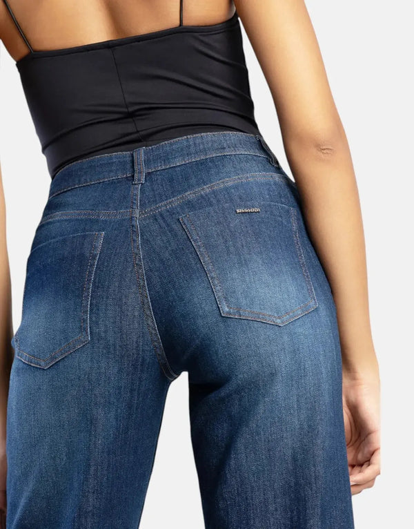 Sissy Boy Women's High-Waist Wide Leg Dark Vintage Denim Jeans