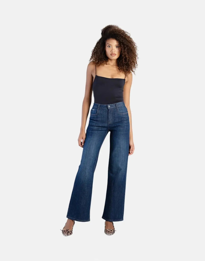 Sissy Boy Women's High-Waist Wide Leg Dark Vintage Denim Jeans