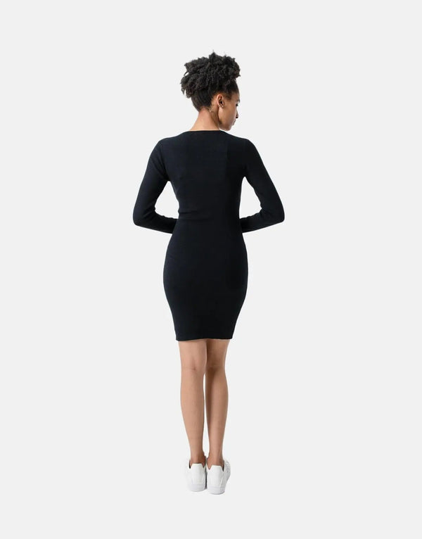 Sissy Boy Women's Elegant Black Knitted Bling Logo Long Sleeve Mini Dress