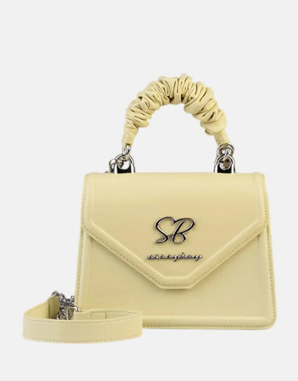 Charming Sissy Boy Pastel Yellow Handbag with Playful Pom Pom Strap