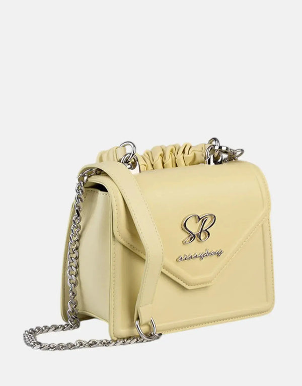 Charming Sissy Boy Pastel Yellow Handbag with Playful Pom Pom Strap