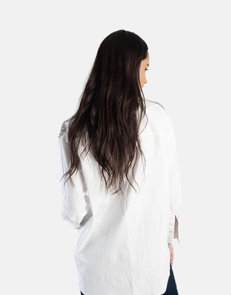 Elegant Poplin Diamond Embellished Shirt for Women - Timeless Style & Comfort