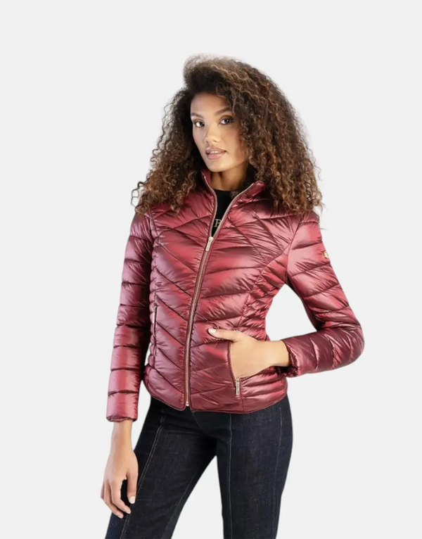 Chic Sissy Boy Ravillla Puffer Jacket: Warm, Stylish, Burgundy Winter Essential for Women