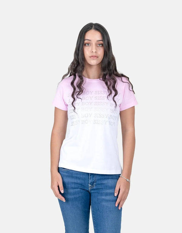 Vibrant Pink White Tie-Dye Bling T-Shirt for Women, Regular Fit, Sparkle Accents