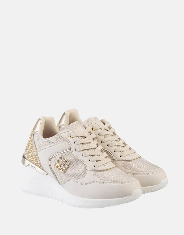 Sissy Boy Stylish Wedge Print Beige Platform Sneakers for Fashionable Comfort