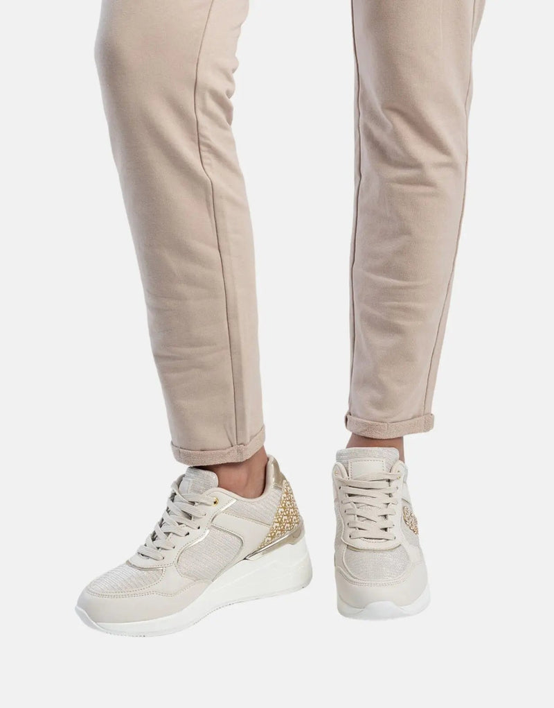 Sissy Boy Stylish Wedge Print Beige Platform Sneakers for Fashionable Comfort