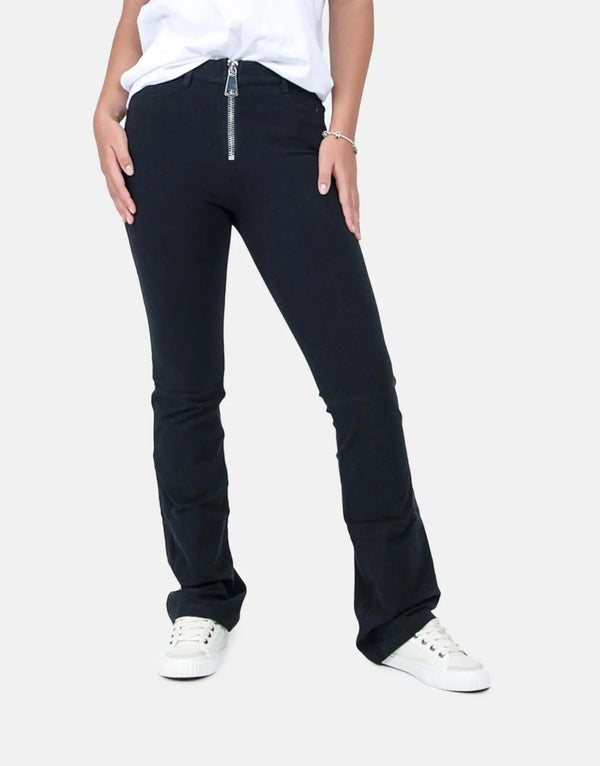 Sissy Boy Chic Zip Knit High-Waisted Black Denim Bootleg Jeans