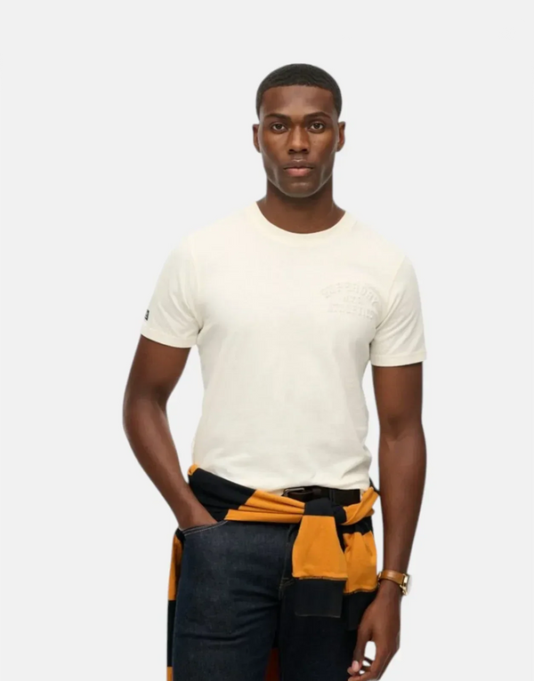 Superdry Athletic Emboss Relaxed Bone White T-Shirt: Soft Organic Cotton Comfort