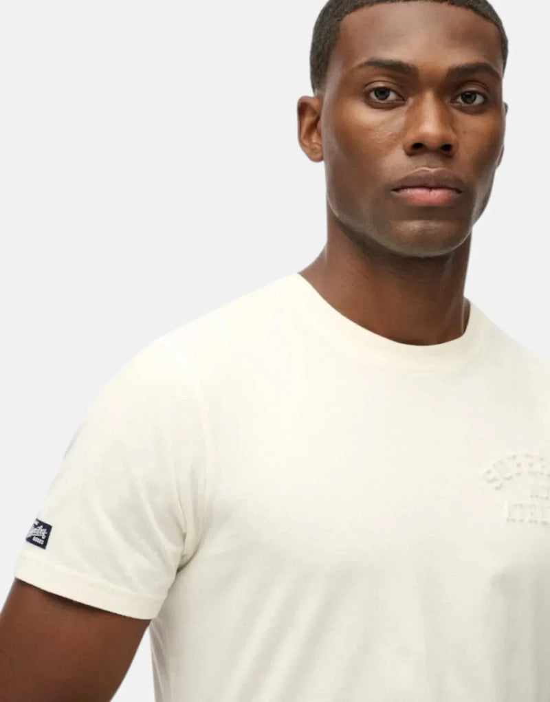 Superdry Athletic Emboss Relaxed Bone White T-Shirt: Soft Organic Cotton Comfort