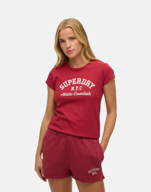 Superdry Women's Athletic Essential Slub Bordeaux Red Organic Cotton Tee