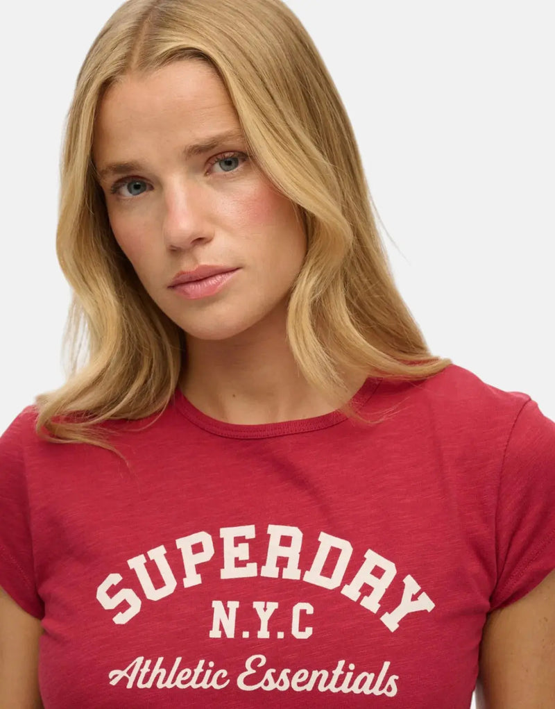 Superdry Women's Athletic Essential Slub Bordeaux Red Organic Cotton Tee