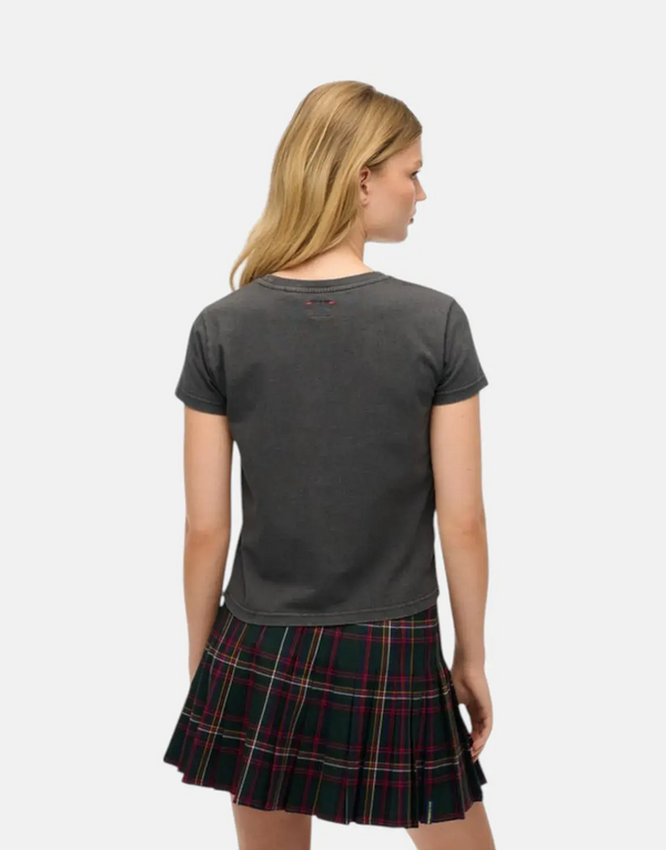Superdry Women's Athletic Graphic Fitted Charcoal Organic Cotton Tee for Sporty Style