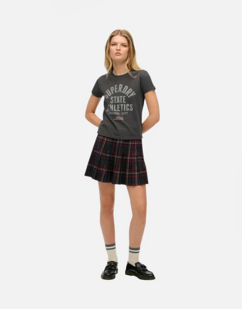 Superdry Women's Athletic Graphic Fitted Charcoal Organic Cotton Tee for Sporty Style