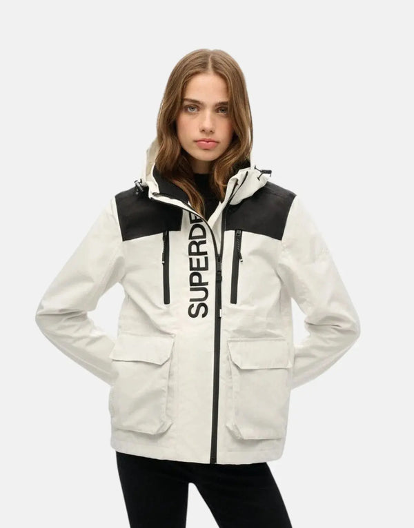 Superdry Stylish White Black Colour Block Lightweight Windbreaker Jacket for Women