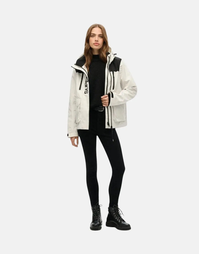 Superdry Stylish White Black Colour Block Lightweight Windbreaker Jacket for Women