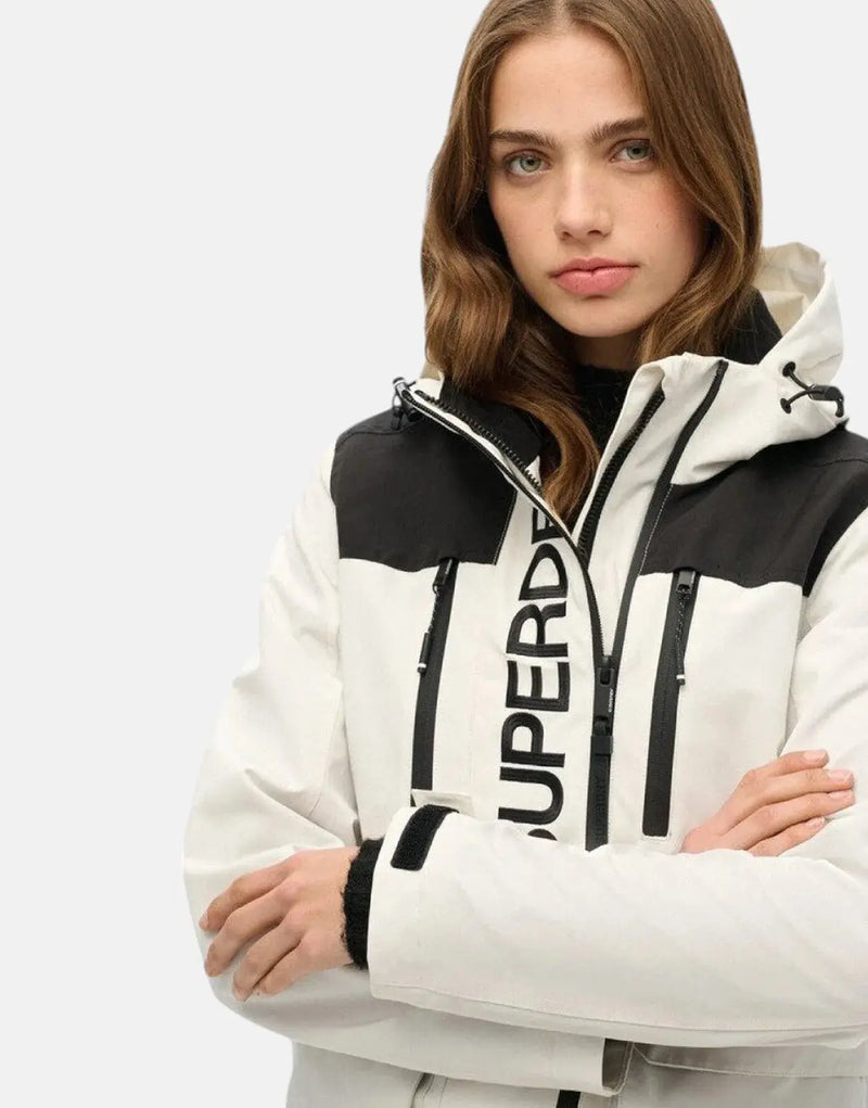 Superdry Stylish White Black Colour Block Lightweight Windbreaker Jacket for Women
