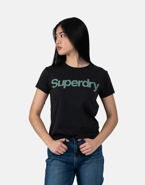 Superdry Women's Core Logo City Fitted Black Tee - Stylish Urban Comfort