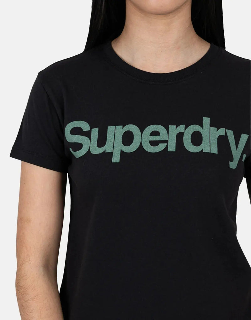Superdry Women's Core Logo City Fitted Black Tee - Stylish Urban Comfort