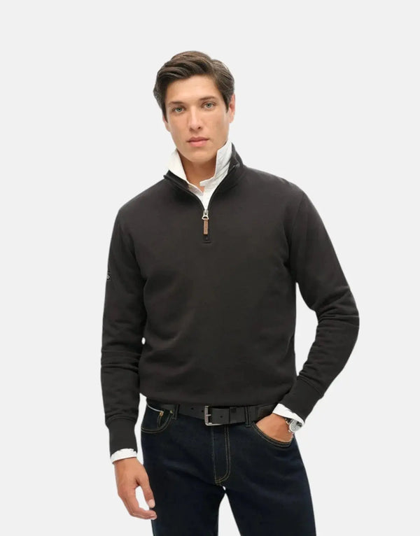 Superdry Core Logo Henley Black Sweatshirt: Comfortable, Stylish Men's Half-Zip Top