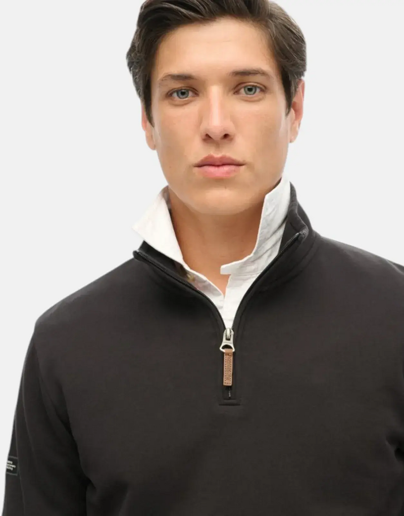 Superdry Core Logo Henley Black Sweatshirt: Comfortable, Stylish Men's Half-Zip Top
