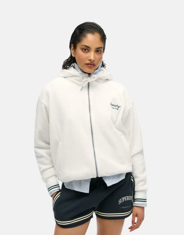Luxurious Superdry Country Club Velour Zip Hoodie - Soft, Stylish, Off-White Comfort