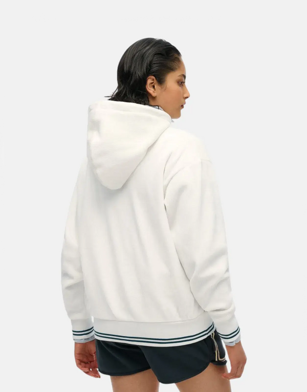 Luxurious Superdry Country Club Velour Zip Hoodie - Soft, Stylish, Off-White Comfort