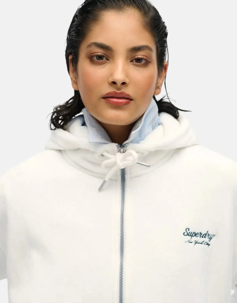 Luxurious Superdry Country Club Velour Zip Hoodie - Soft, Stylish, Off-White Comfort