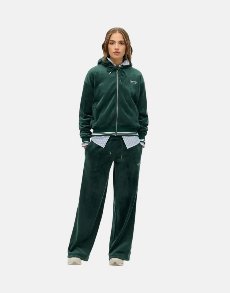 Superdry Women's Velour Zip Hoodie: Cozy Cropped Fit, Adjustable Hooded Sweatshirt