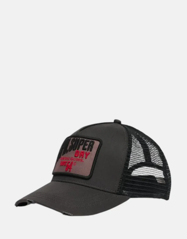 Superdry Vintage Black Corduroy Trucker Cap with Mesh Back and Snap Closure
