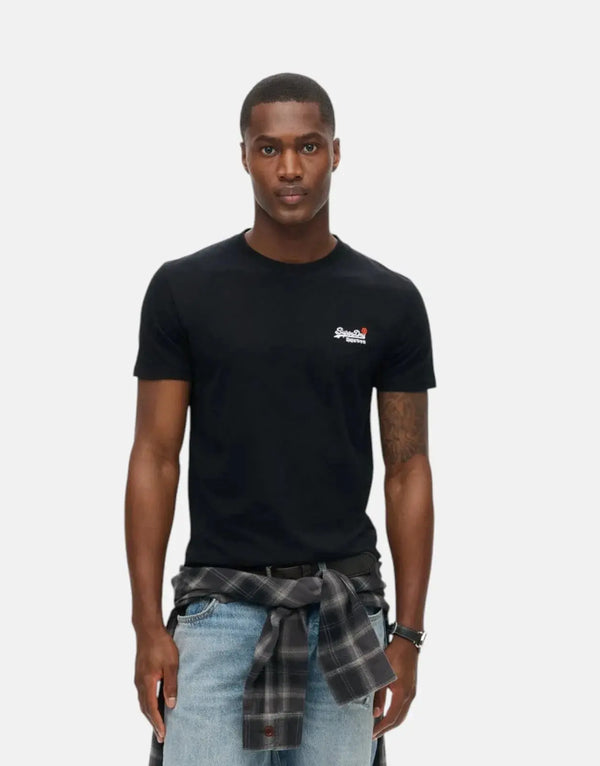 Superdry Men's Essential Black Embroidered Organic Cotton Crew Neck T-Shirt