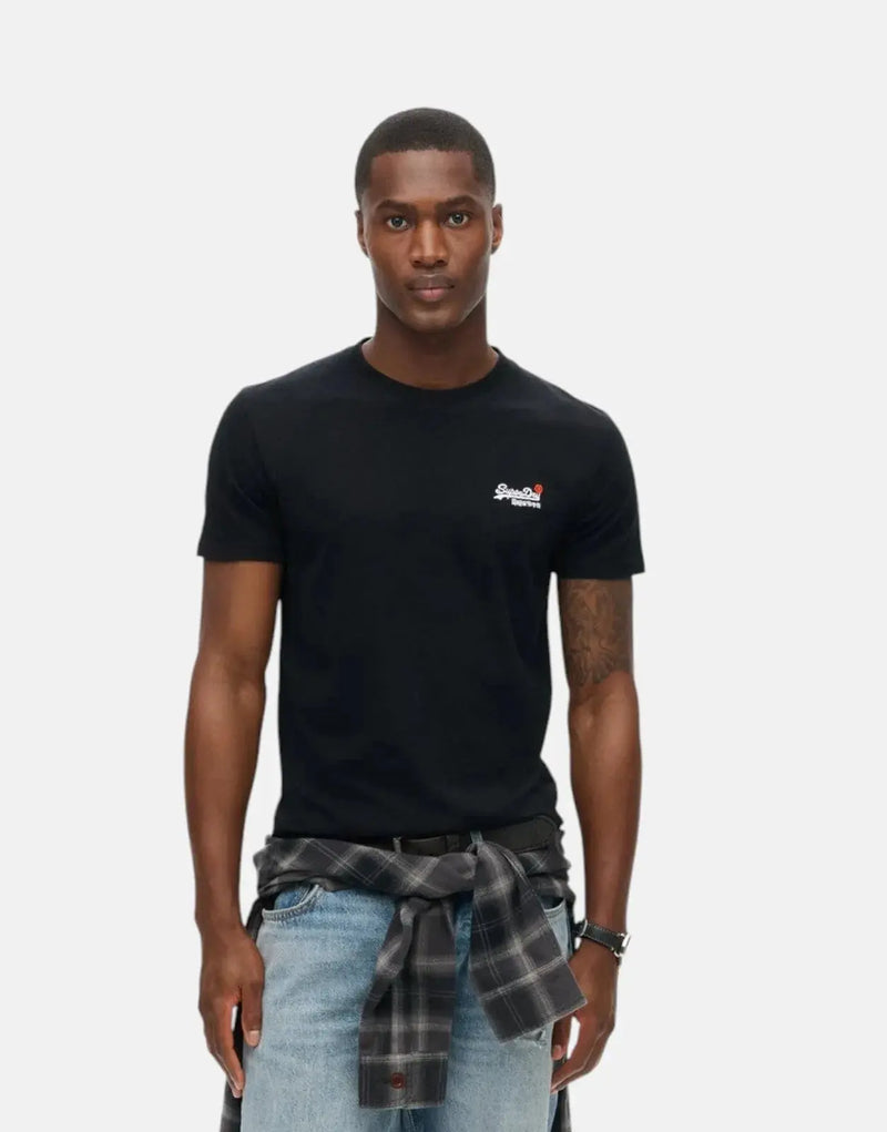 Superdry Men's Essential Black Embroidered Organic Cotton Crew Neck T-Shirt