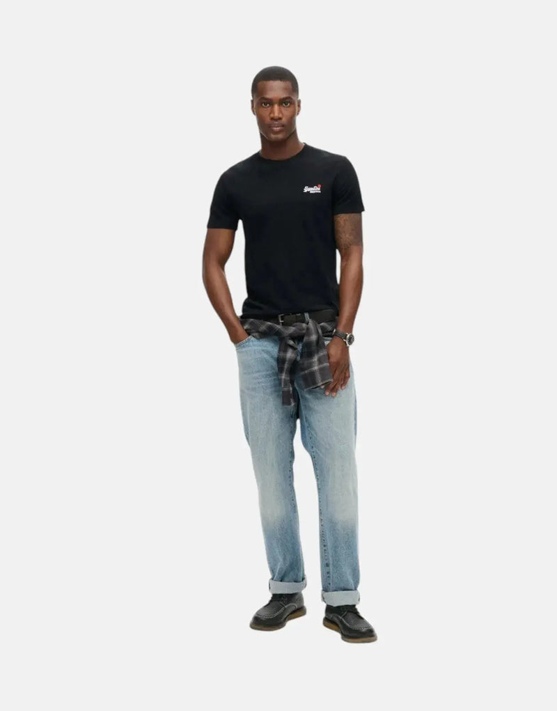 Superdry Men's Essential Black Embroidered Organic Cotton Crew Neck T-Shirt