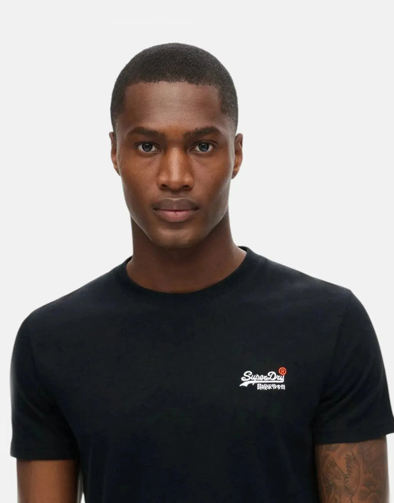 Superdry Men's Essential Black Embroidered Organic Cotton Crew Neck T-Shirt