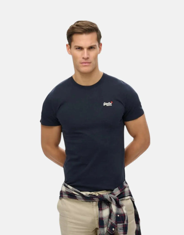 Superdry Essential Contrast Navy Embroidered T-Shirt for Men - Organic Cotton