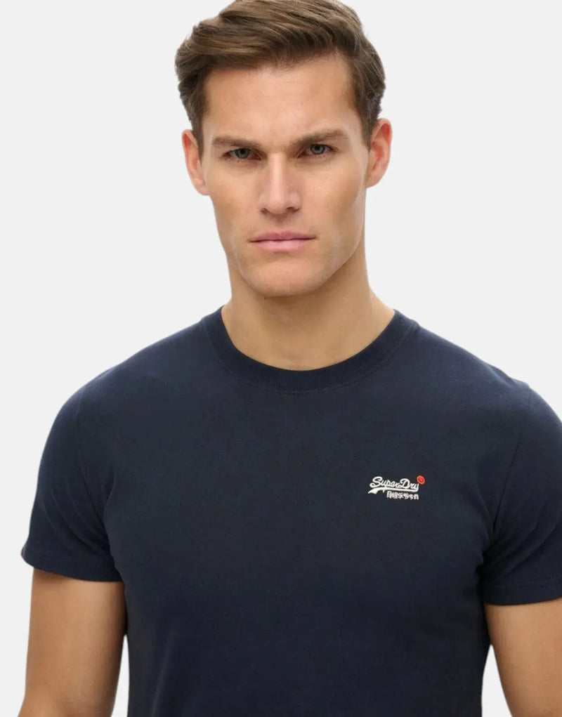 Superdry Essential Contrast Navy Embroidered T-Shirt for Men - Organic Cotton