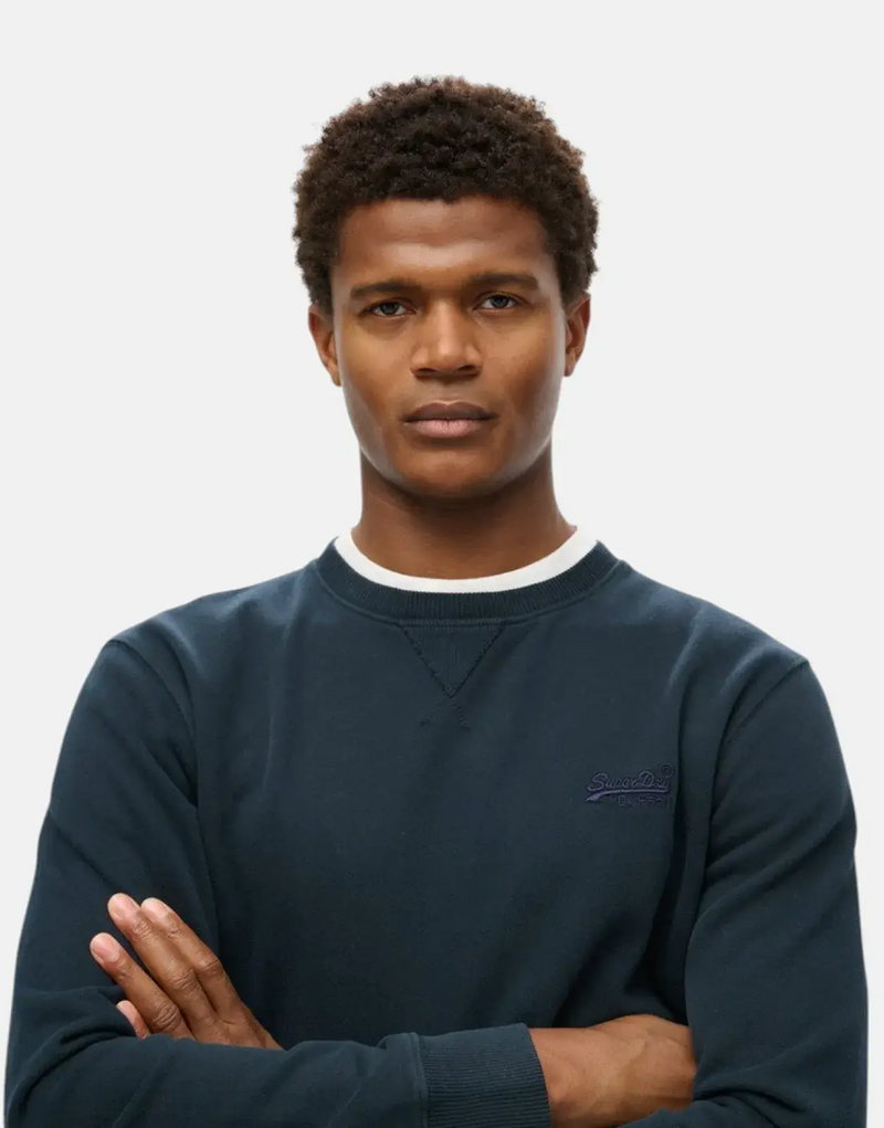 Superdry Essential Logo Crew Neck Eclipse Navy Sweatshirt – Cozy, Stylish, Loose Fit