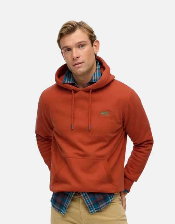 Superdry Essential Logo Enamel Autumn Glaze Orange Hoodie: Cozy Loose Fit Pullover