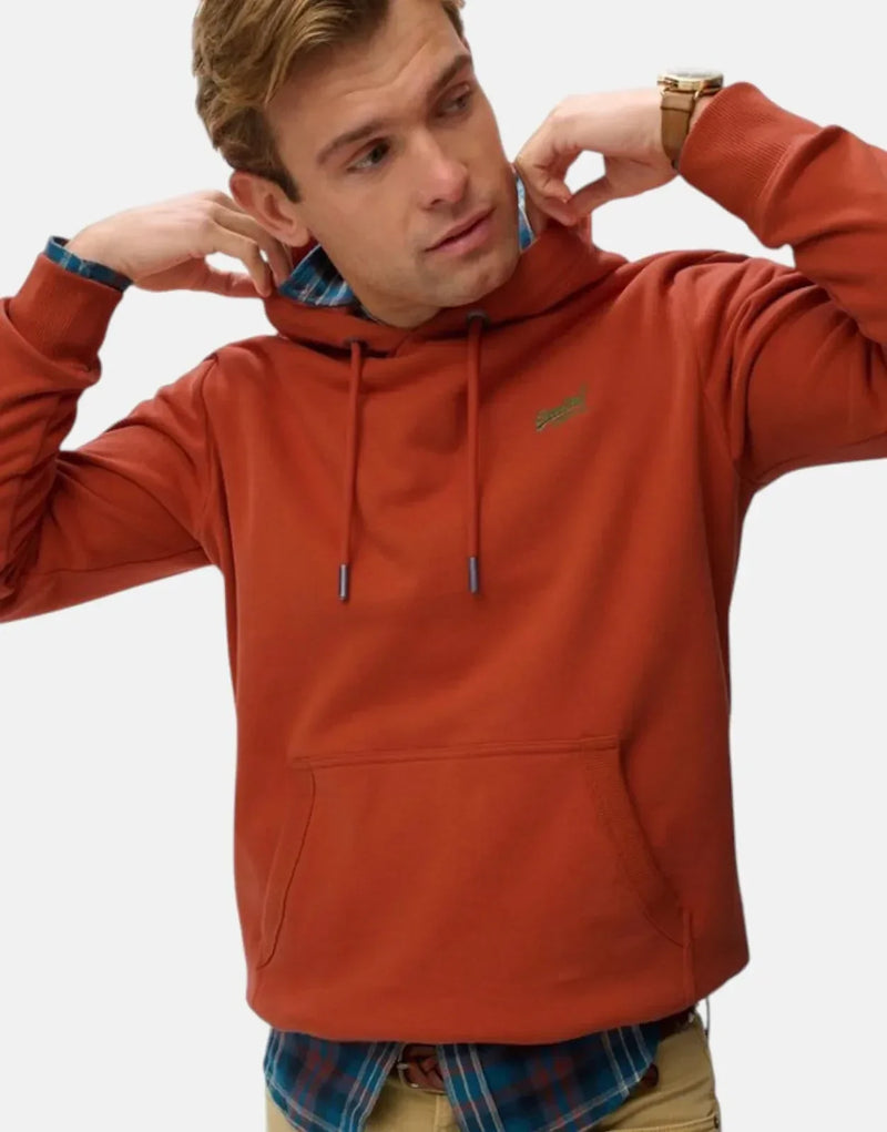 Superdry Essential Logo Enamel Autumn Glaze Orange Hoodie: Cozy Loose Fit Pullover