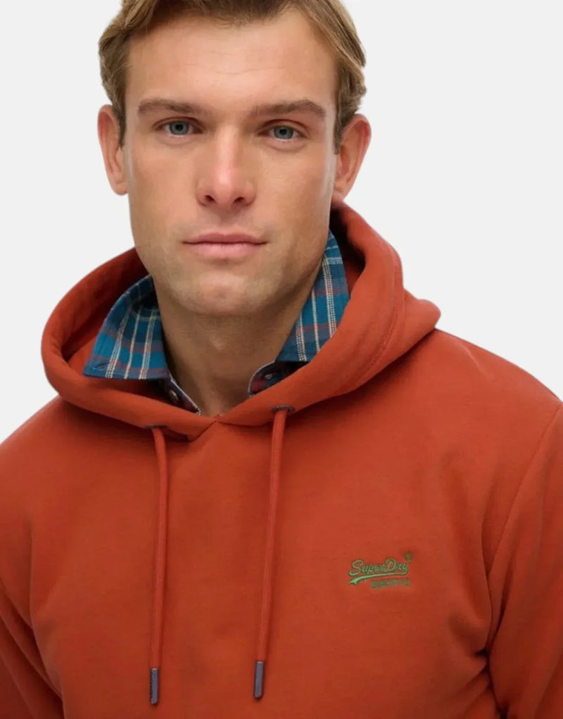 Superdry Essential Logo Enamel Autumn Glaze Orange Hoodie: Cozy Loose Fit Pullover
