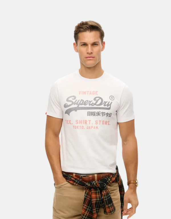 Superdry Men's Heritage Relaxed Fit Cotton T-Shirt - Classic White Comfort